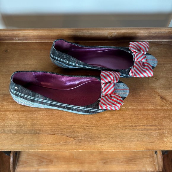 COACH Cambria Poppy Bow Plaid Tartan Flats Size 9 - Picture 2 of 5